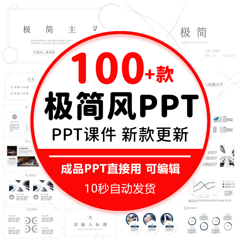 极简风ppt模板简约商务高级感英文工作总结述职报告演讲动态模版