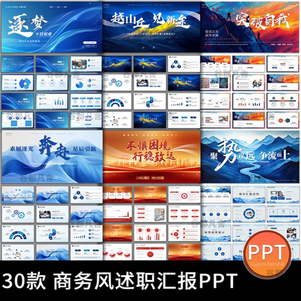 商务风ppt模板高级感简约大气蓝色年终工作总结计划述职汇报演讲