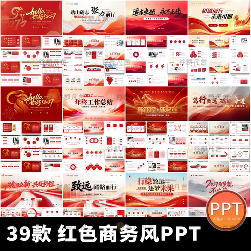 2027年羊年商务红色简约公司年终工作总结新年计划动态ppt模板