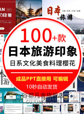 日式日本旅游PPT模板日系文化美食印象料理樱花节旅行电子相册wps