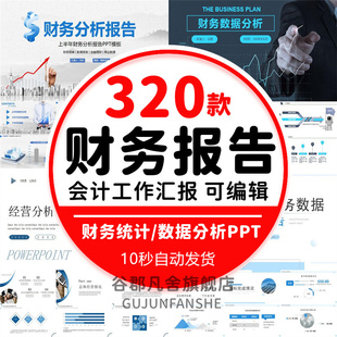 会计财务报告数据分析工作报告总结PPT模板金融统计年终汇报表图