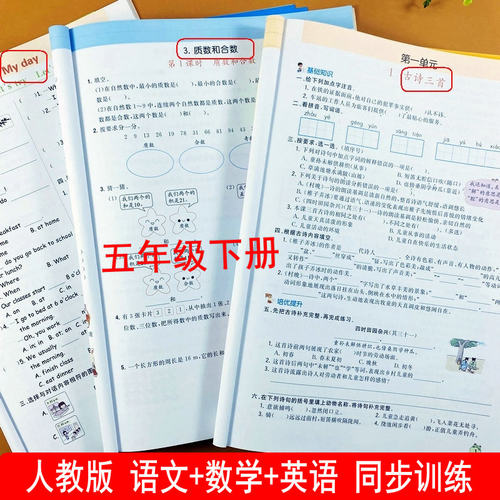 乐学熊同步训练五年级下册语数英