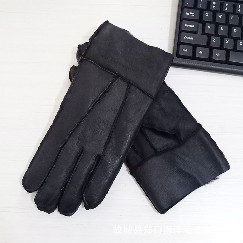 羊毛真皮皮毛一体手套男冬季运动保暖加厚骑车跑步山地车加绒手套