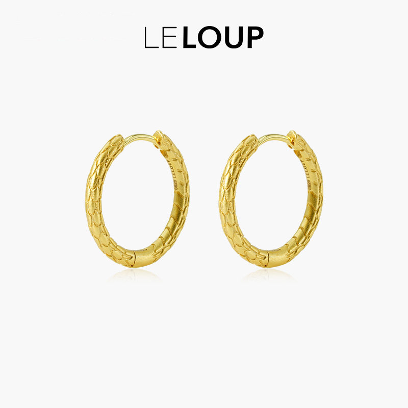 蛇纹925纯银耳环耳圈素圈