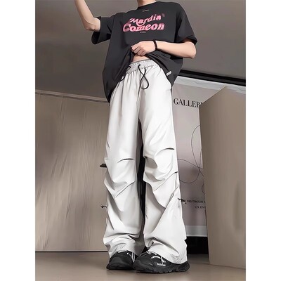 美式降落伞兵男夏季薄款褶皱抽绳设计感工装裤子透气速干休闲长裤