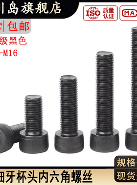 12.9级加大细牙杯头内六角螺丝HM黑色幼牙螺栓M6M8M10M12M14M16*x