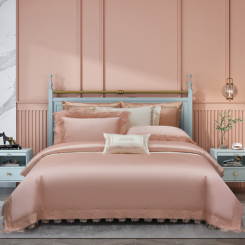 温尔思家纺100s双股长绒棉蕾丝全棉四件套温格尼斯纯棉床上用品