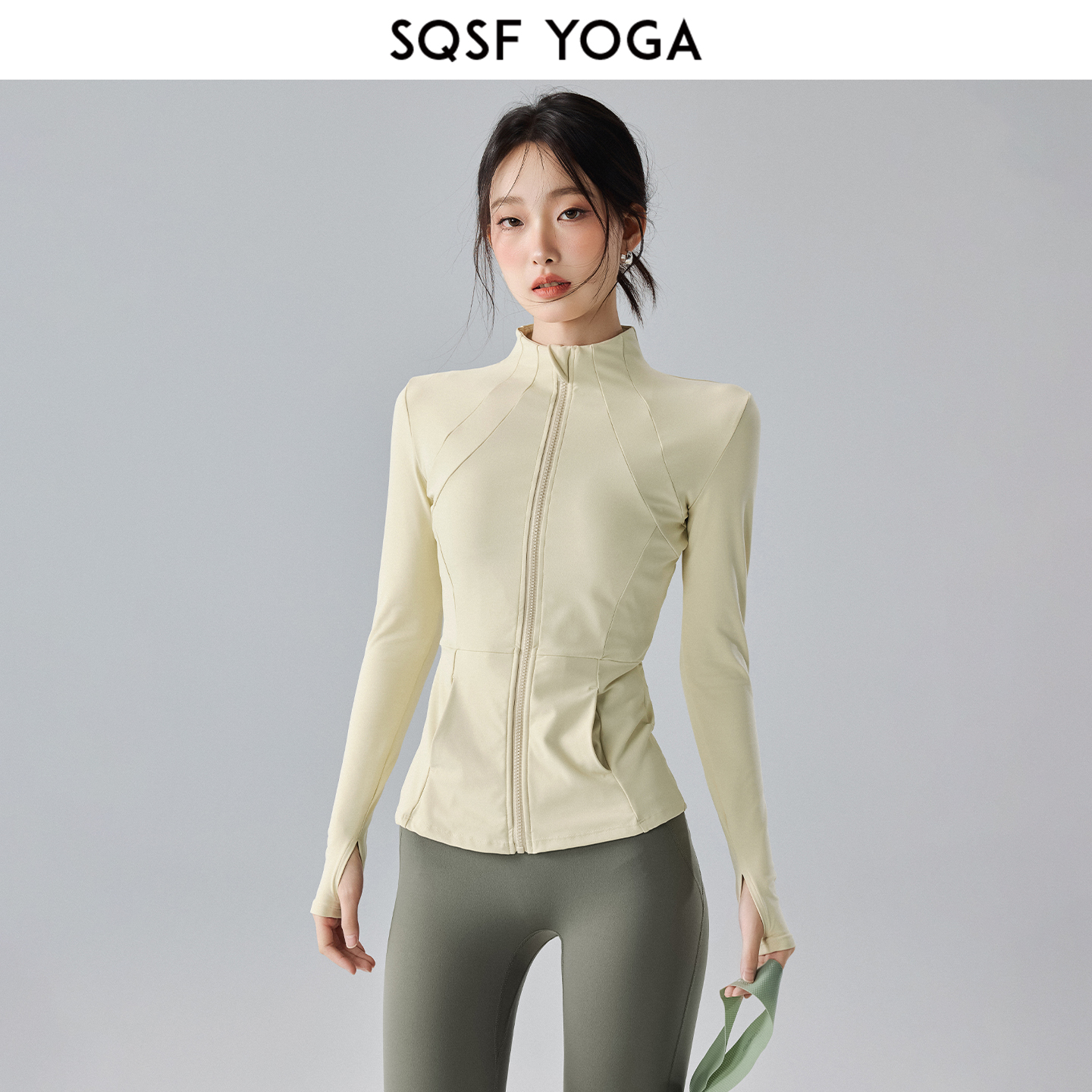 SQSF运动外套女秋冬立领紧身瑜伽服长袖外穿跑步训练开衫健身夹克