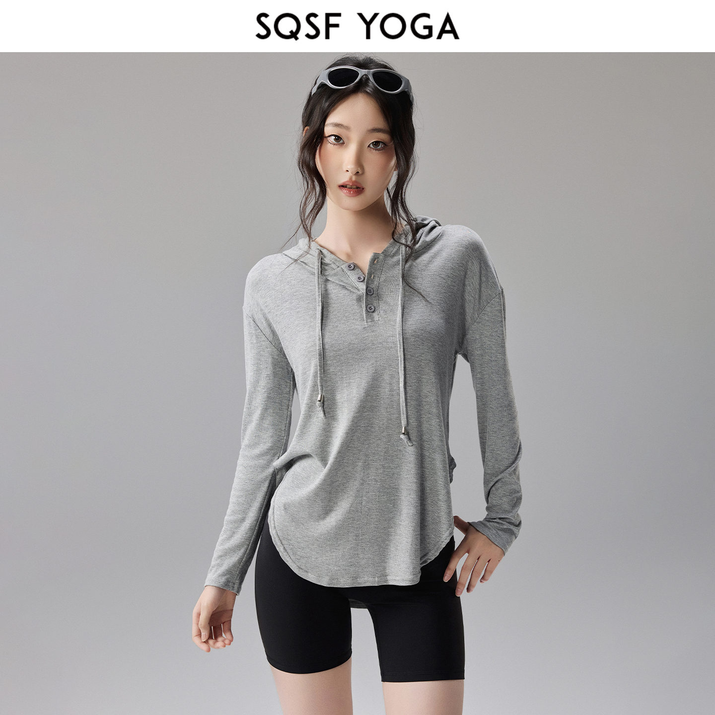 SQSF遮胯显瘦运动上衣女新款宽松透气瑜伽长袖速干跑步健身服罩衫