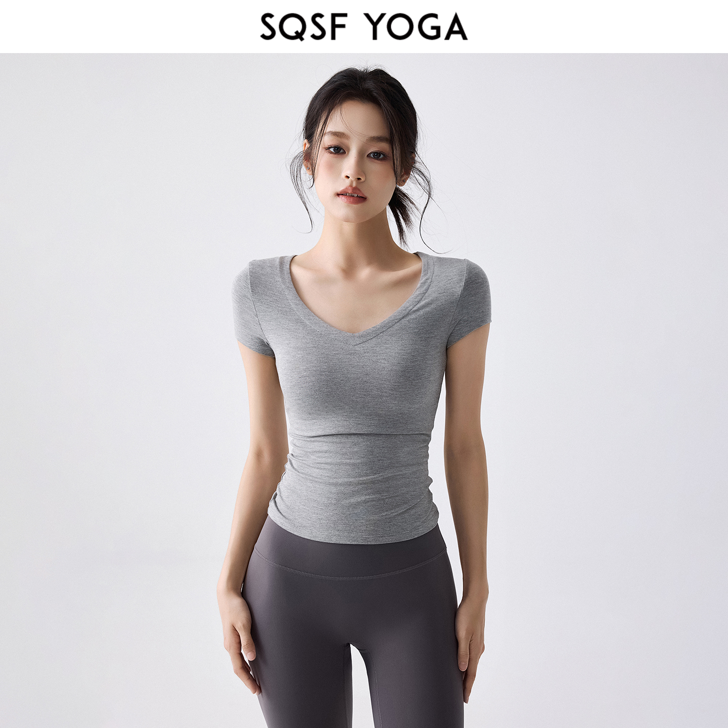 SQSF瑜伽服短袖女修身显瘦跑步运动T恤普拉提训练上衣健身套装夏