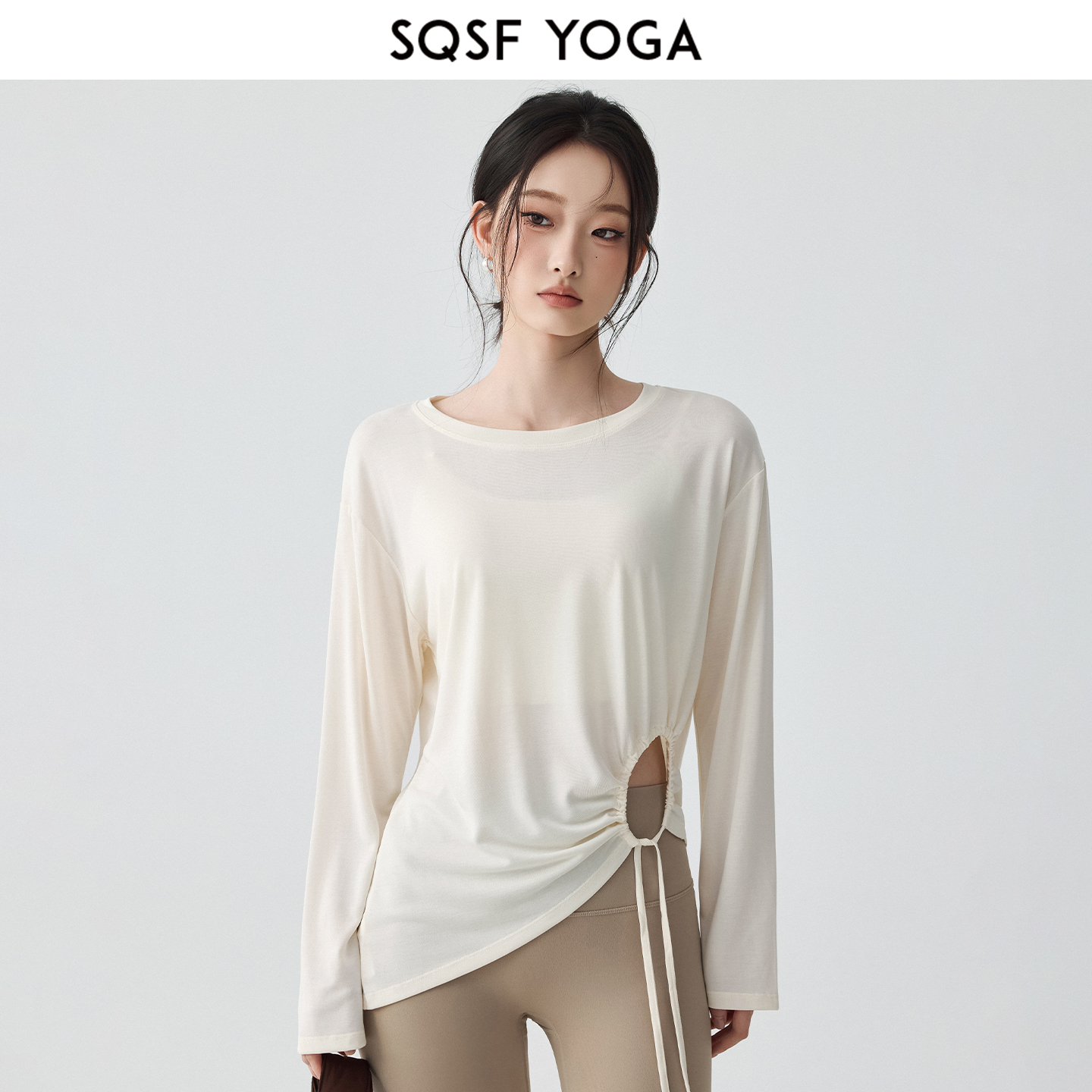 SQSF运动长袖罩衫女秋季宽松显瘦瑜伽服上衣跑步训练透气健身T恤