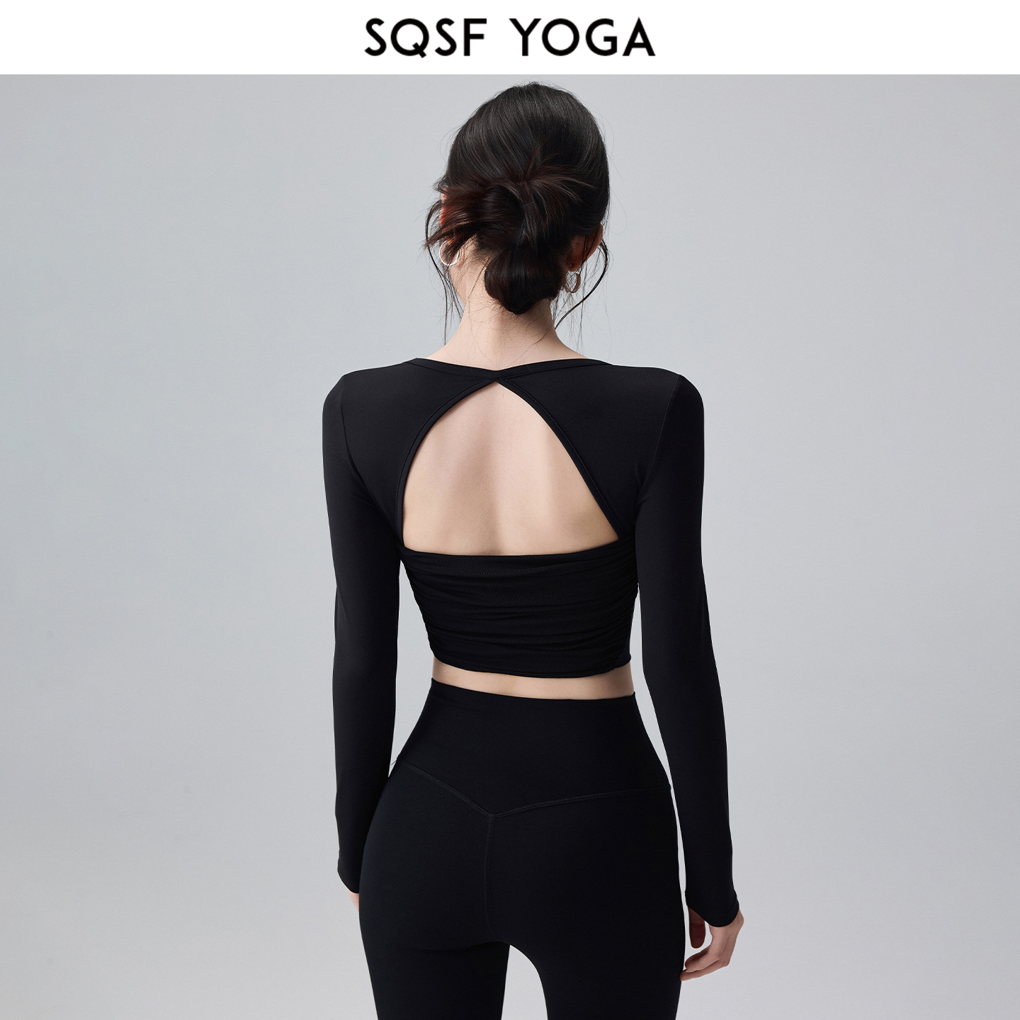 SQSF美背瑜伽服女秋季新款带胸垫运动上衣长袖T恤跑步训练健身服