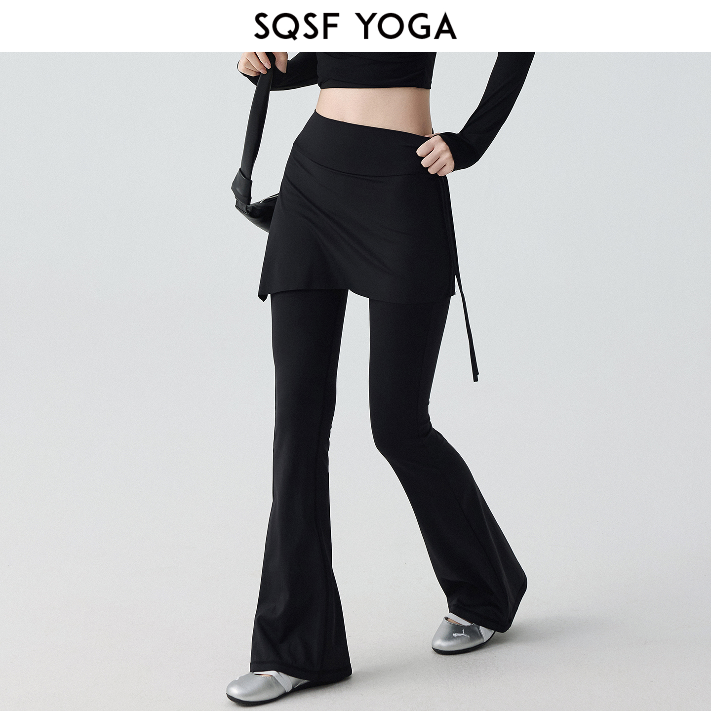 假两件高腰提臀瑜伽裤女紧身显瘦运动喇叭裤