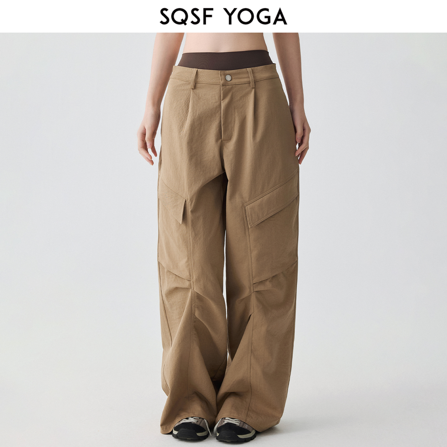 SQSF多口袋运动裤女显瘦秋冬阔腿工装裤户外登山裤跑步训练健身裤