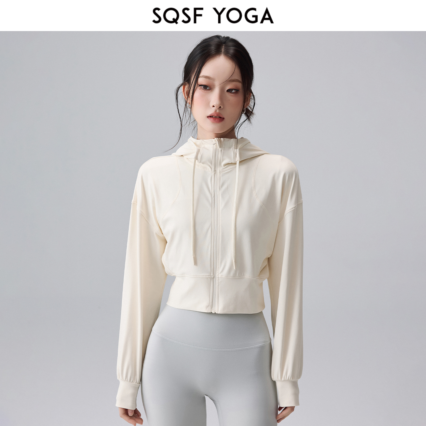 SQSF运动外套女秋季短款健身长袖宽松显瘦瑜伽服户外跑步训练上衣