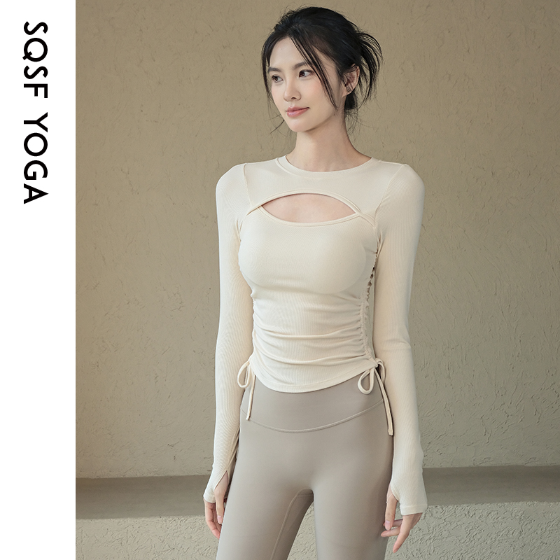SQSF瑜伽服女带胸垫性感镂空罗纹