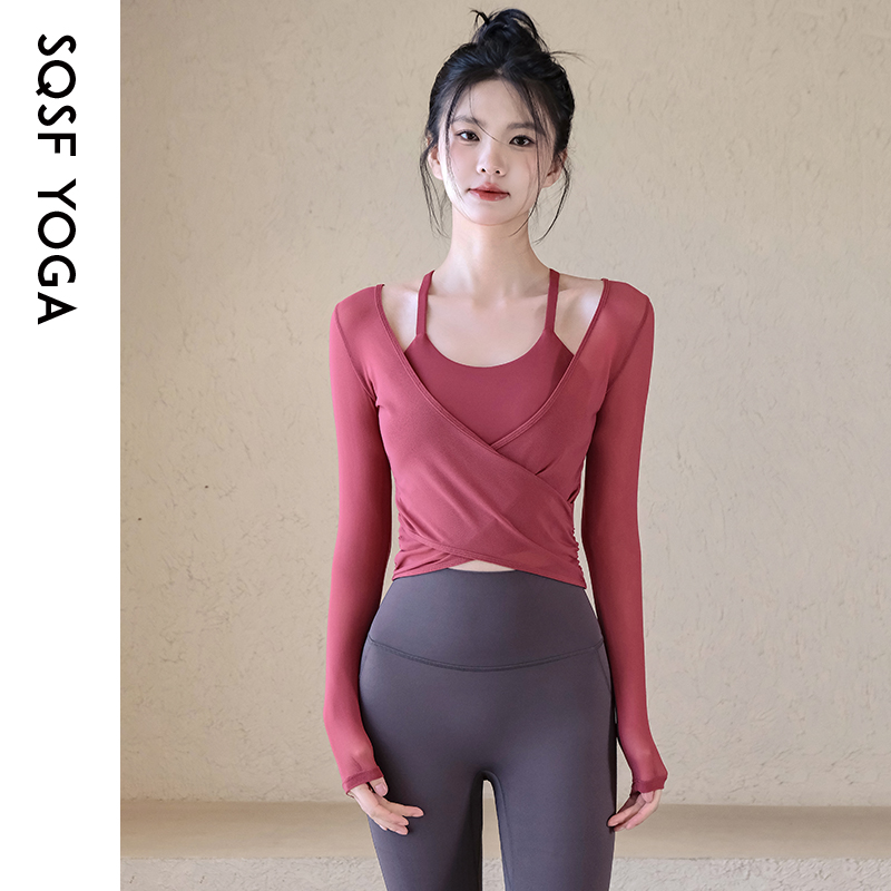 SQSF瑜伽服女网纱速干罩衫套装