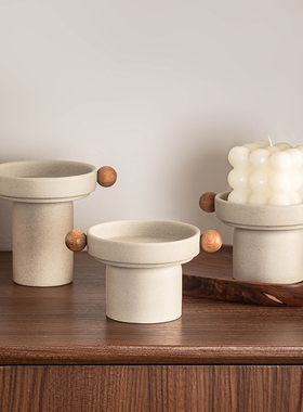 中古风覆古陶瓷烛台托盘简约高级感轻奢摆件高脚底座香薰蜡烛台座