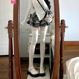 jk过膝棉袜百搭秋冬款 加绒女生高筒长袜纯欲白色加厚压力瘦腿袜子