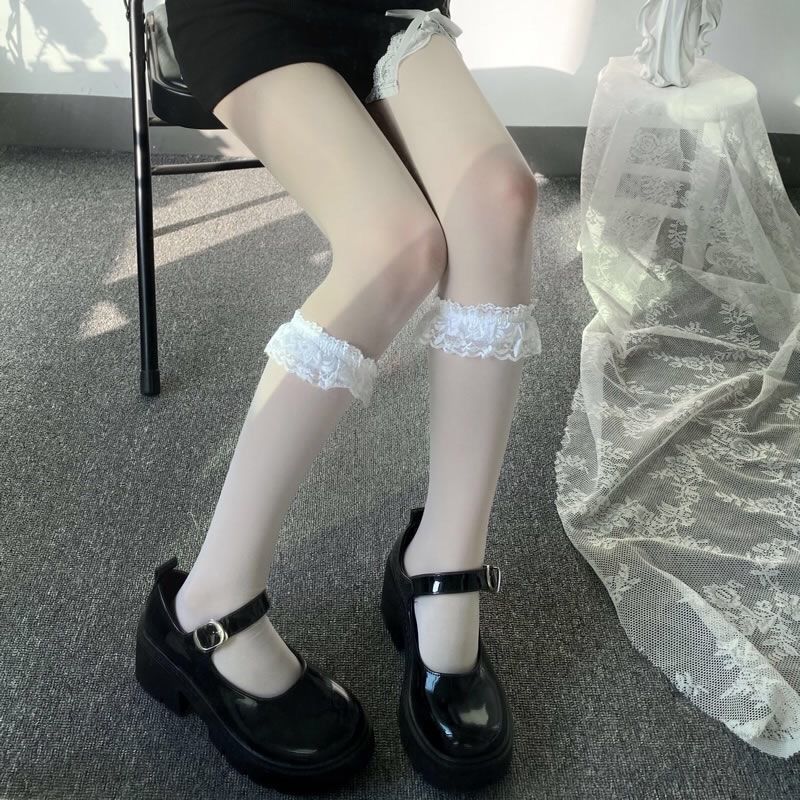白色花边蕾丝袜中筒透明小腿袜洛丽塔jk制服丝袜日系女学生袜春夏