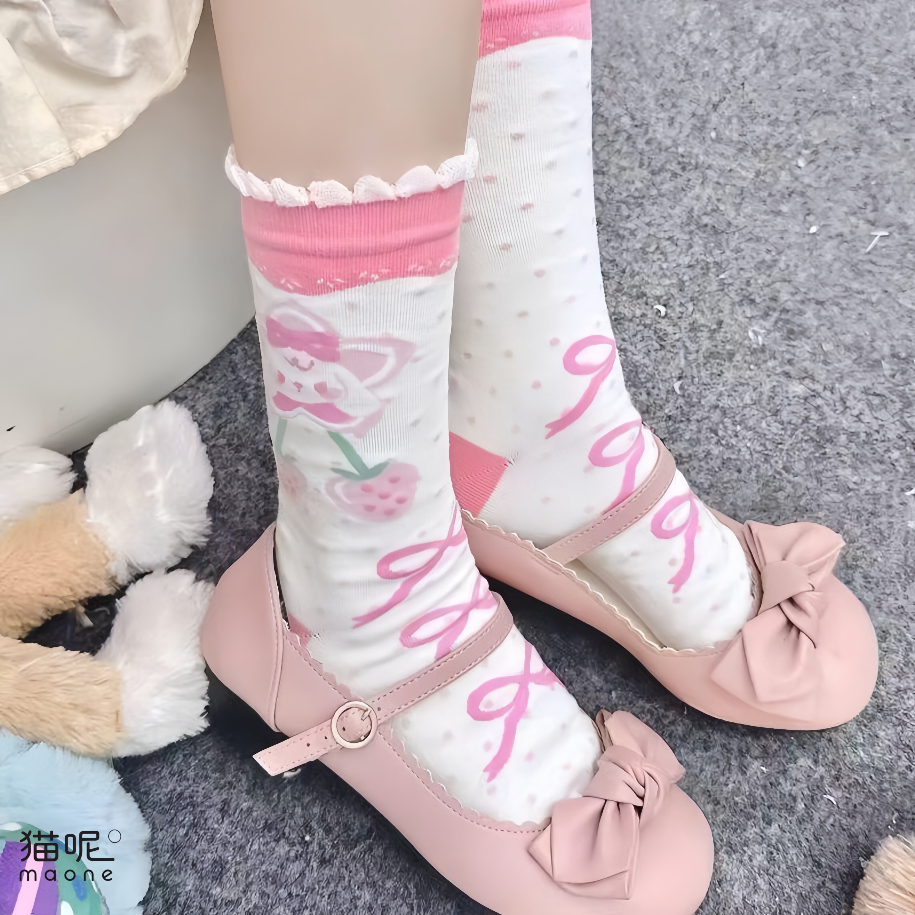 洛丽塔软妹蝴蝶结中筒袜女夏季