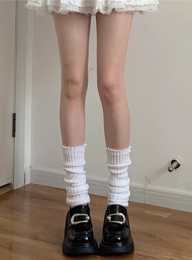 针织木耳边袜套白色袜子女花边小腿套纯欲辣妹堆堆袜秋冬保暖中筒
