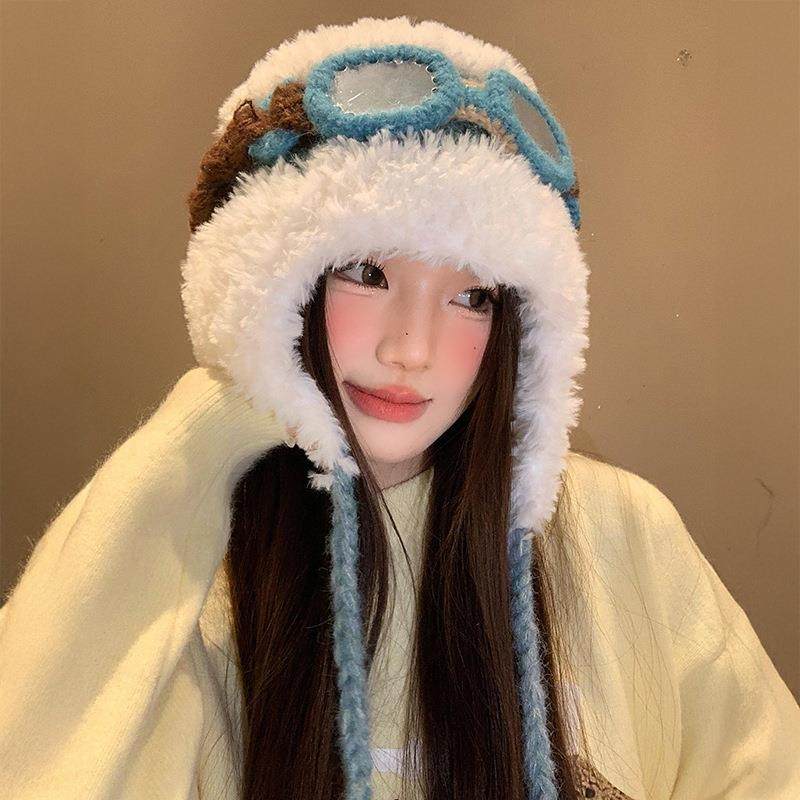 加绒款檀健次同款可爱眼镜飞行护耳雷锋帽子女秋冬保暖毛绒针织帽,服饰配件/皮带/帽子/围巾,帽子,淘宝优惠券,粉丝福利购,淘宝优惠卷