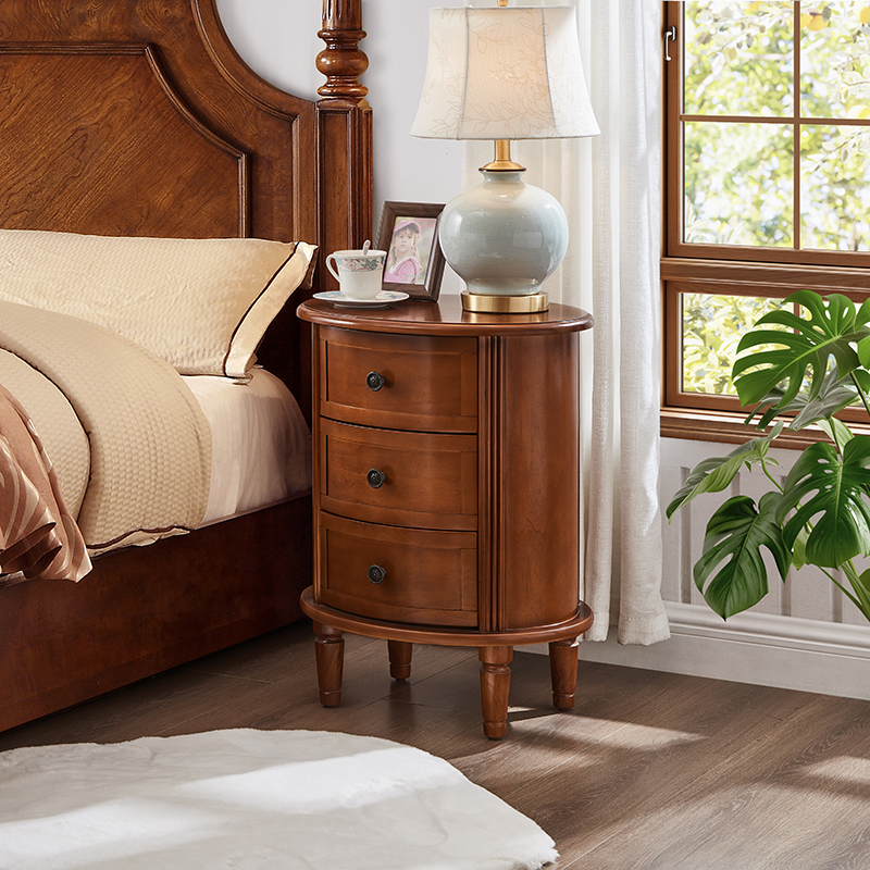 欧式沙发边几角几卧室三斗柜客厅靠墙储物柜圆形床头柜实木角柜子