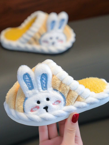 Детские зимние тапочки для мальчиков, милый удерживающий тепло плюшевый детский кролик, семейный стиль