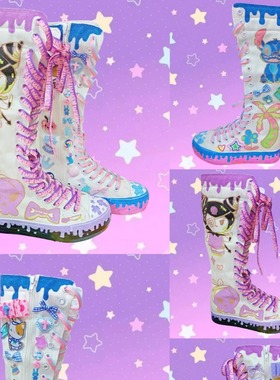 正味decora原宿风SWEET&SOUR原创手绘异面原宿系极繁主义帆布鞋