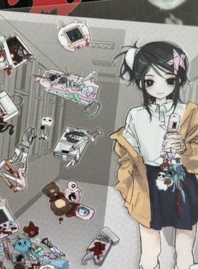 校园-鼠琪玛原创插画二次元动漫周边oc双透贴纸A6触感膜方型吧唧