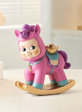 创意卡通感摇摇木马摆件马上有钱办公室桌面装饰摆件学生礼品