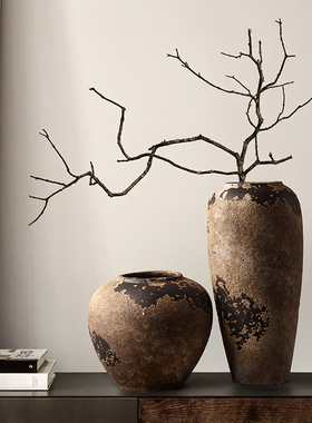 陶瓷侘寂风花瓶摆件感复古客厅插花电视柜玄关禅意装饰