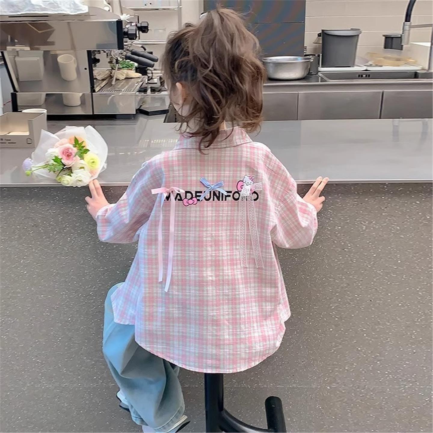 女童薄款衬衫外套格子春装图片
