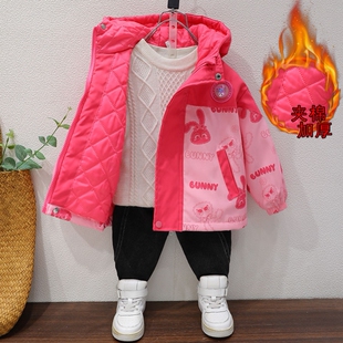 初春夹棉外套女童秋冬装2023新款中小女童二棉棉服女宝宝加棉加厚