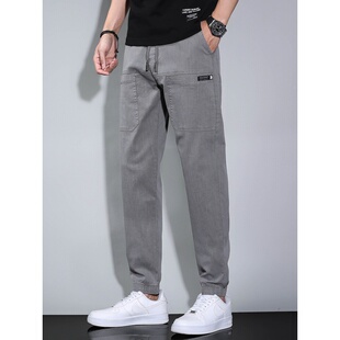 2025新款春秋男士休闲裤六口袋潮流时尚舒适修身百搭小脚九分裤