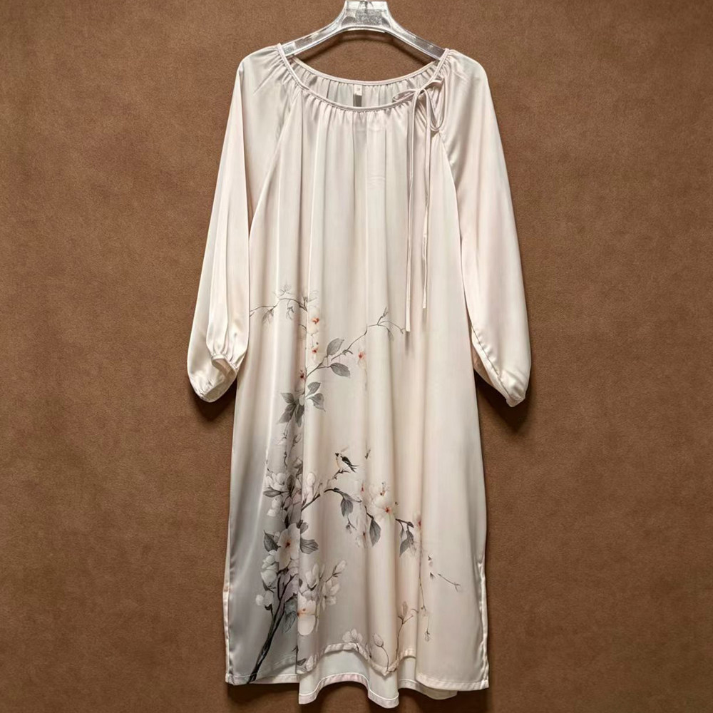 丝滑睡裙女士夏季可外穿宽松版冰丝家居服大码高档丝绸印花家居服