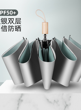 钛银双层太阳伞超强防晒防紫外线女遮阳夏复古风晴雨伞两用upf50+