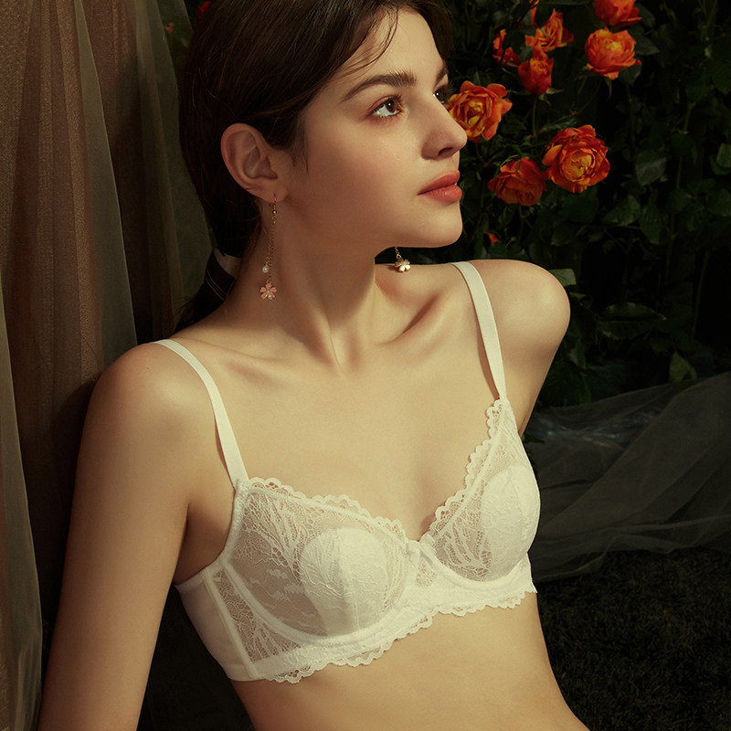 法式性感蕾丝小胸聚拢兔耳杯收副乳显小套装防下垂女士内衣文胸罩