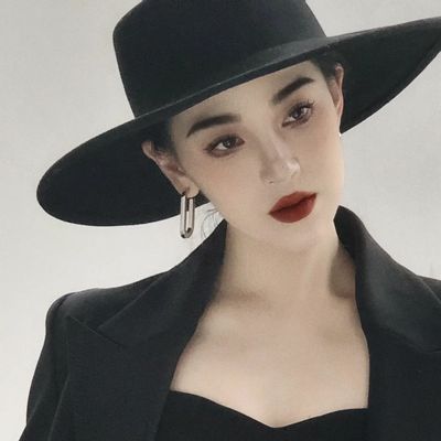 女士洋气黑色礼帽夏季英伦法式赫本风平沿高端骑士帽子黑白色平顶