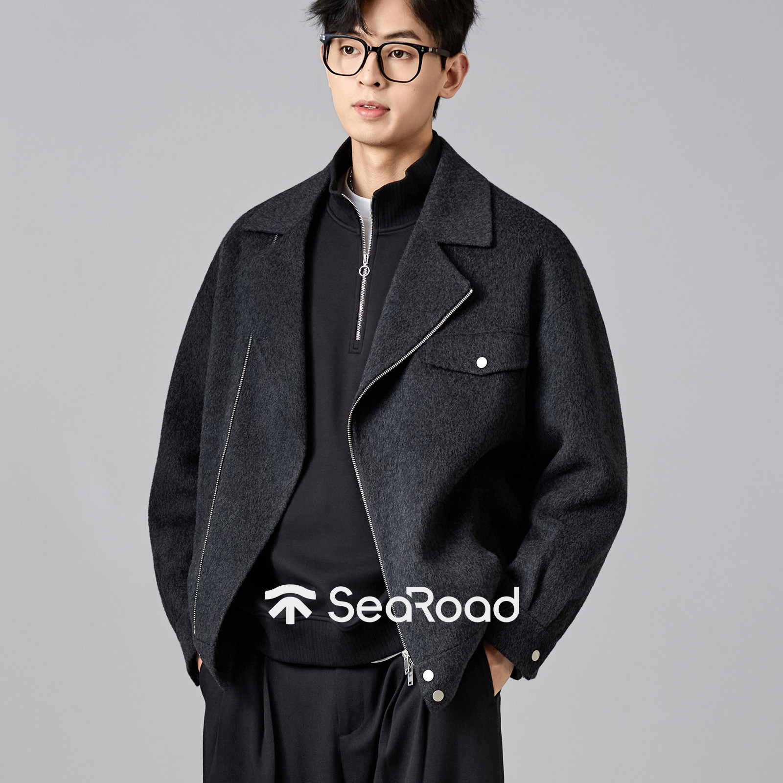 【直播专属】海上公路900g机车羊毛呢夹克男士25冬季长毛痞帅外套
