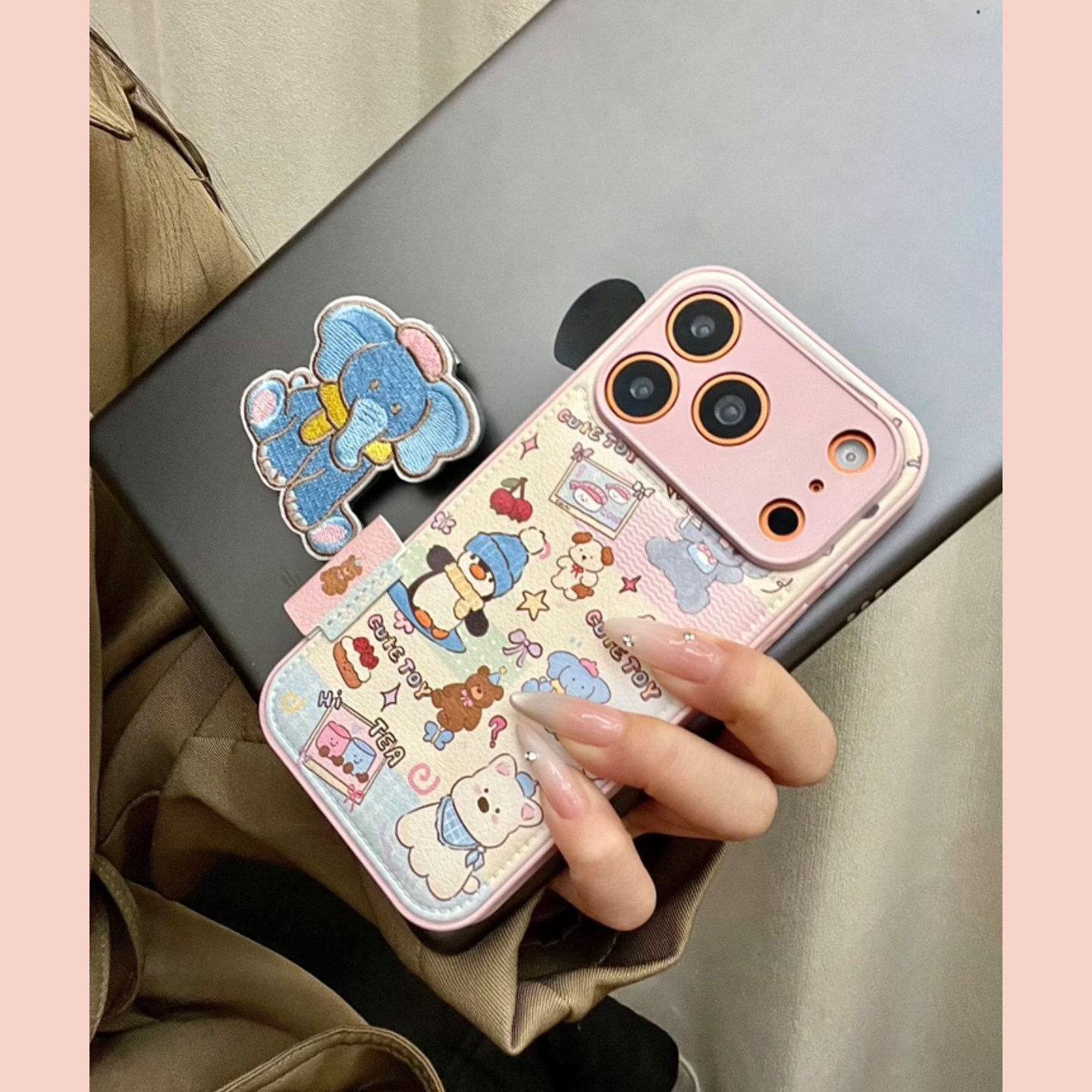 鼓包皮质卡通jellycat动物支架适用苹果17promax手机