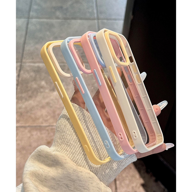 个性简约透明彩边二合一适用苹果16promax手机壳iPhone15女新款14时尚小众13高级感15Pro防摔保护套16