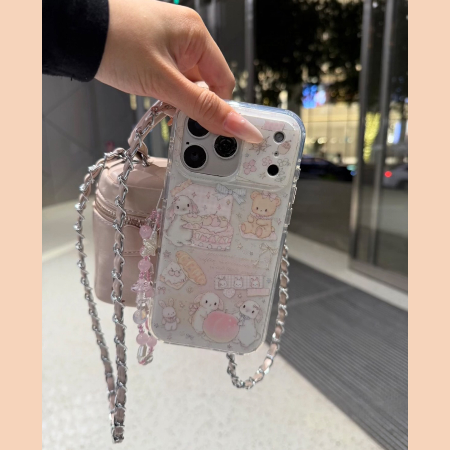 萌系可爱兔子水蜜桃蛋糕适用苹果17promax手机壳iPhone17女新款16卡通15带链条14日韩16Pro防摔15pro保护套13