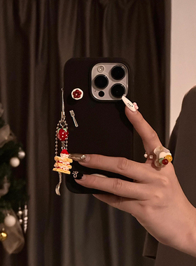 ins高级感黑色立体蛋糕叉子适用苹果16promax手机壳iPhone15女新款14带挂件13小众15Pro防摔16pro保护套12/11