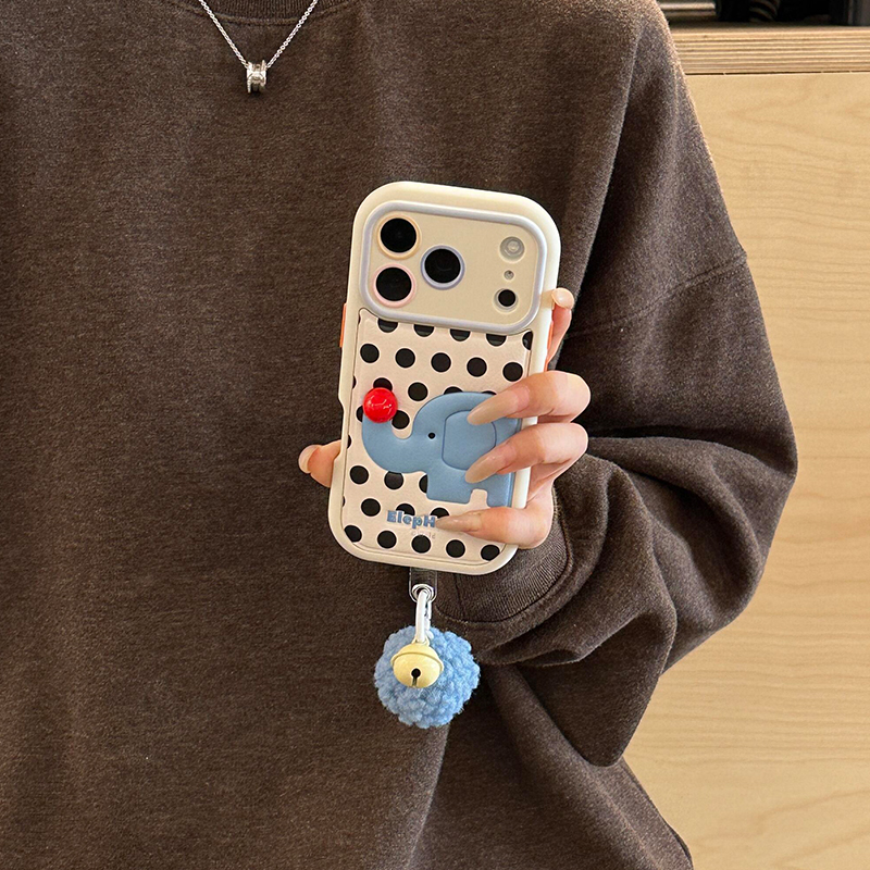 日韩ins小众波点可爱大象适用苹果17promax手机壳iPhone17女新款16带挂件15卡通14网红16Pro防摔15pro保护套