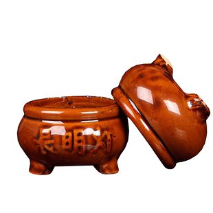 善唯 随葬品陶瓷长明灯摆件鼓型圆形酥油灯殡葬用品墓地安葬下葬