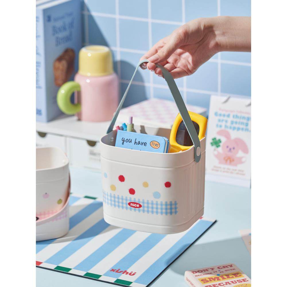 桌面收纳盒手提式小杂物整理盒化妆品化妆刷大容量收纳桶文具笔筒,收纳整理,桌面收纳盒,淘宝优惠券,粉丝福利购,淘宝优惠卷