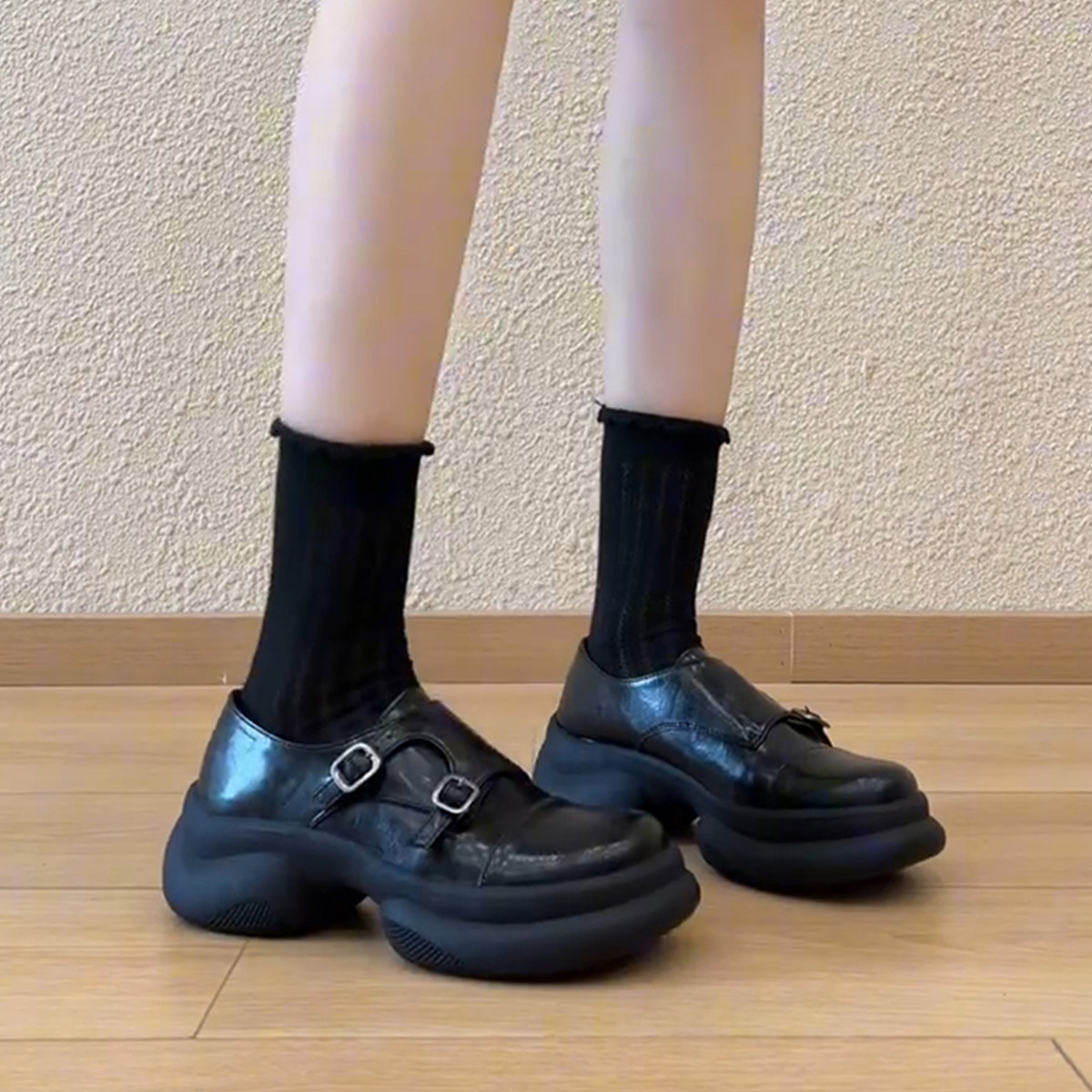 小个子运动风深口乐福鞋女2025早春新款一脚蹬厚底增高圆头小皮鞋,女鞋,浅口单鞋,淘宝优惠券,粉丝福利购,淘宝优惠卷