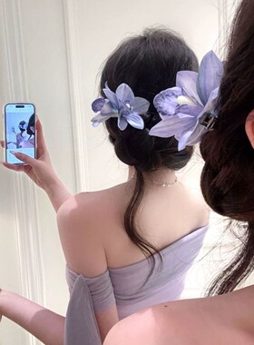紫色百合花朵发夹女2026巨好看发卡发饰海边出游度假风拍照侧边夹